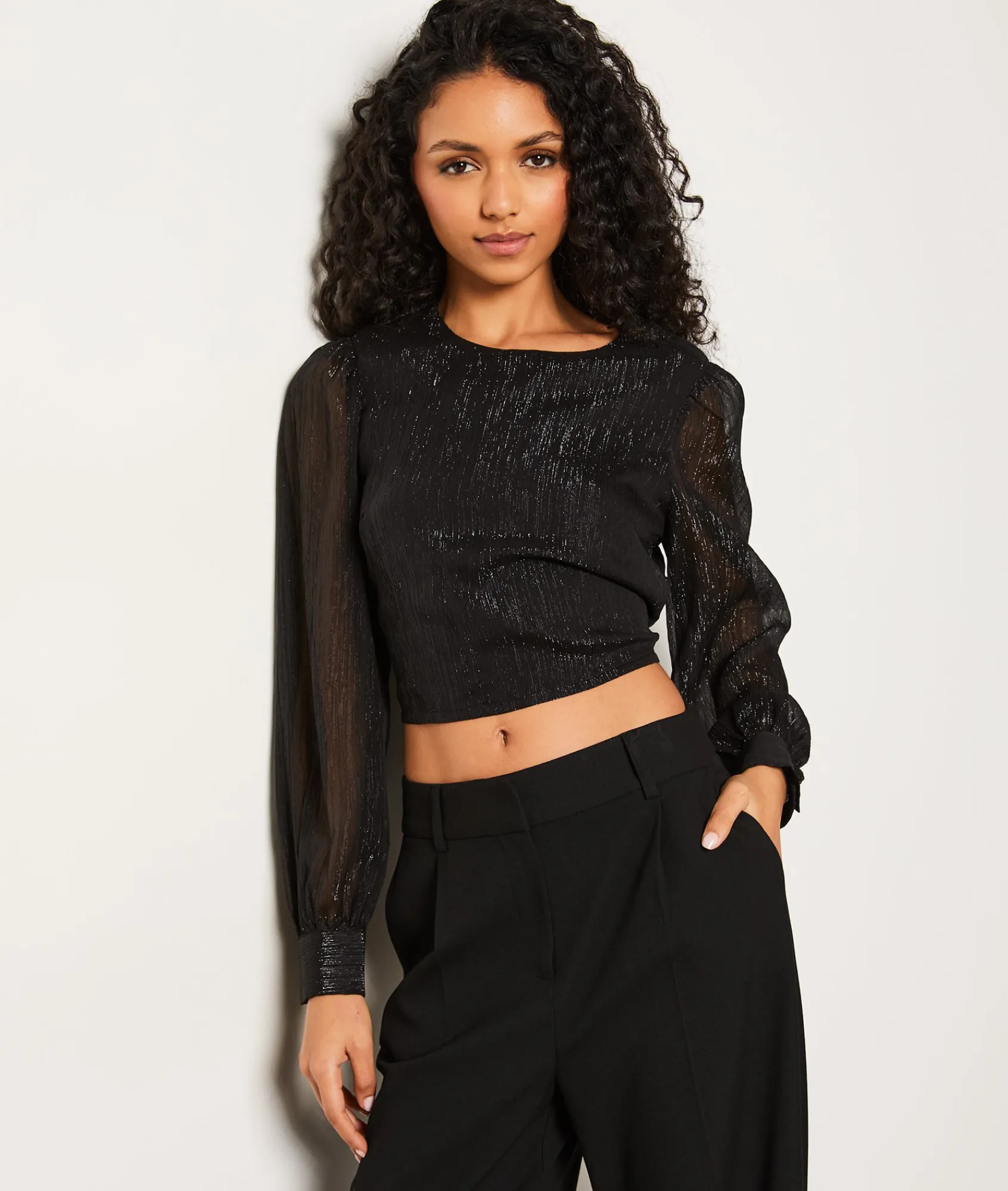 Cheap Blouse courte à paillettes dos nu Fluide