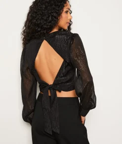 Cheap Blouse courte à paillettes dos nu Fluide