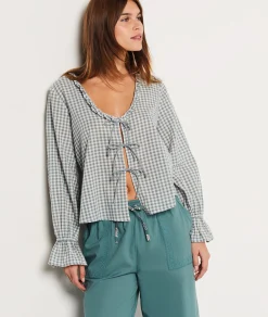 Cheap Blouse de nuit à carreaux Hauts De Pyjama