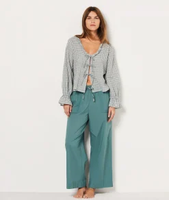 Cheap Blouse de nuit à carreaux Hauts De Pyjama