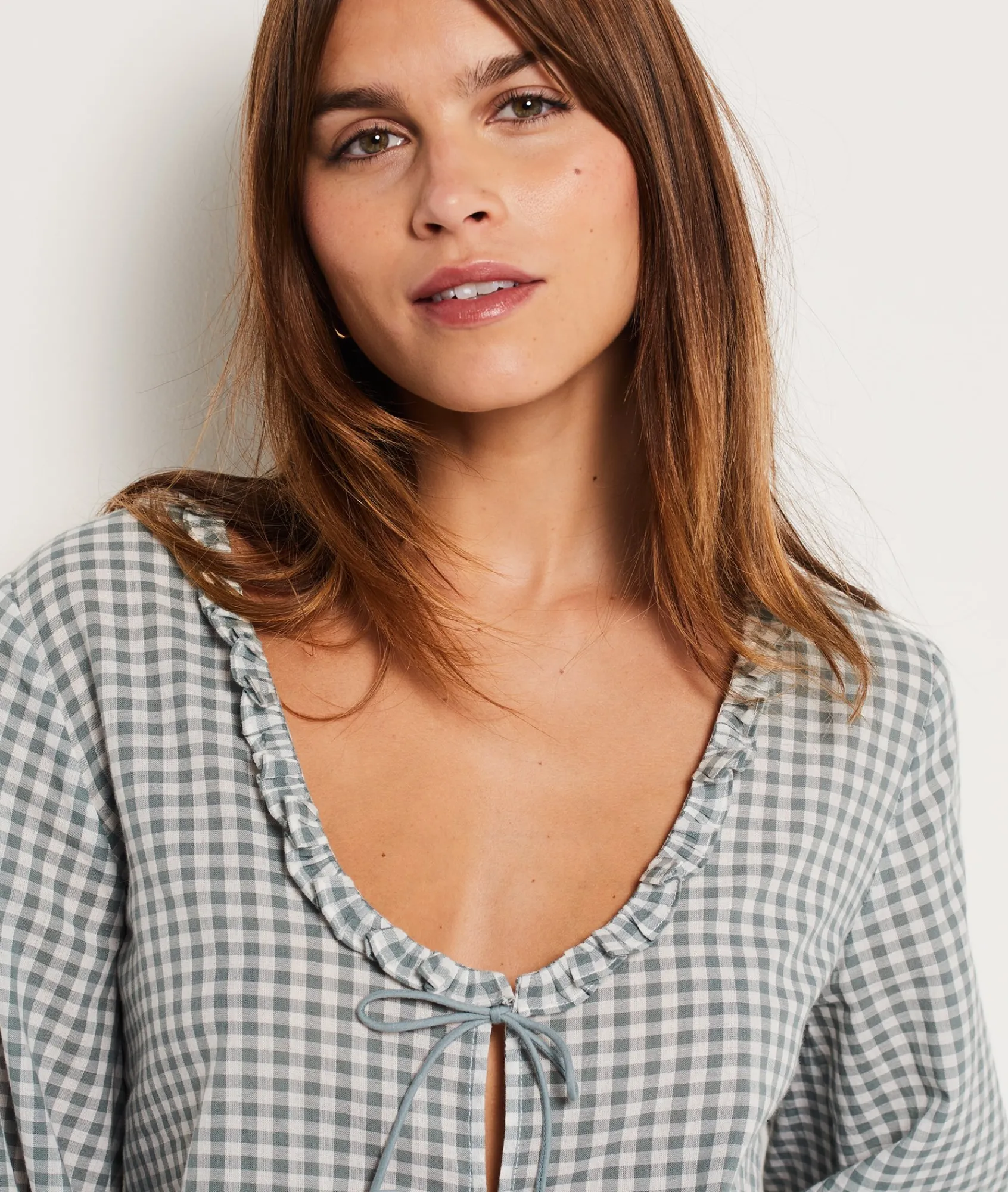 Cheap Blouse de nuit à carreaux Hauts De Pyjama