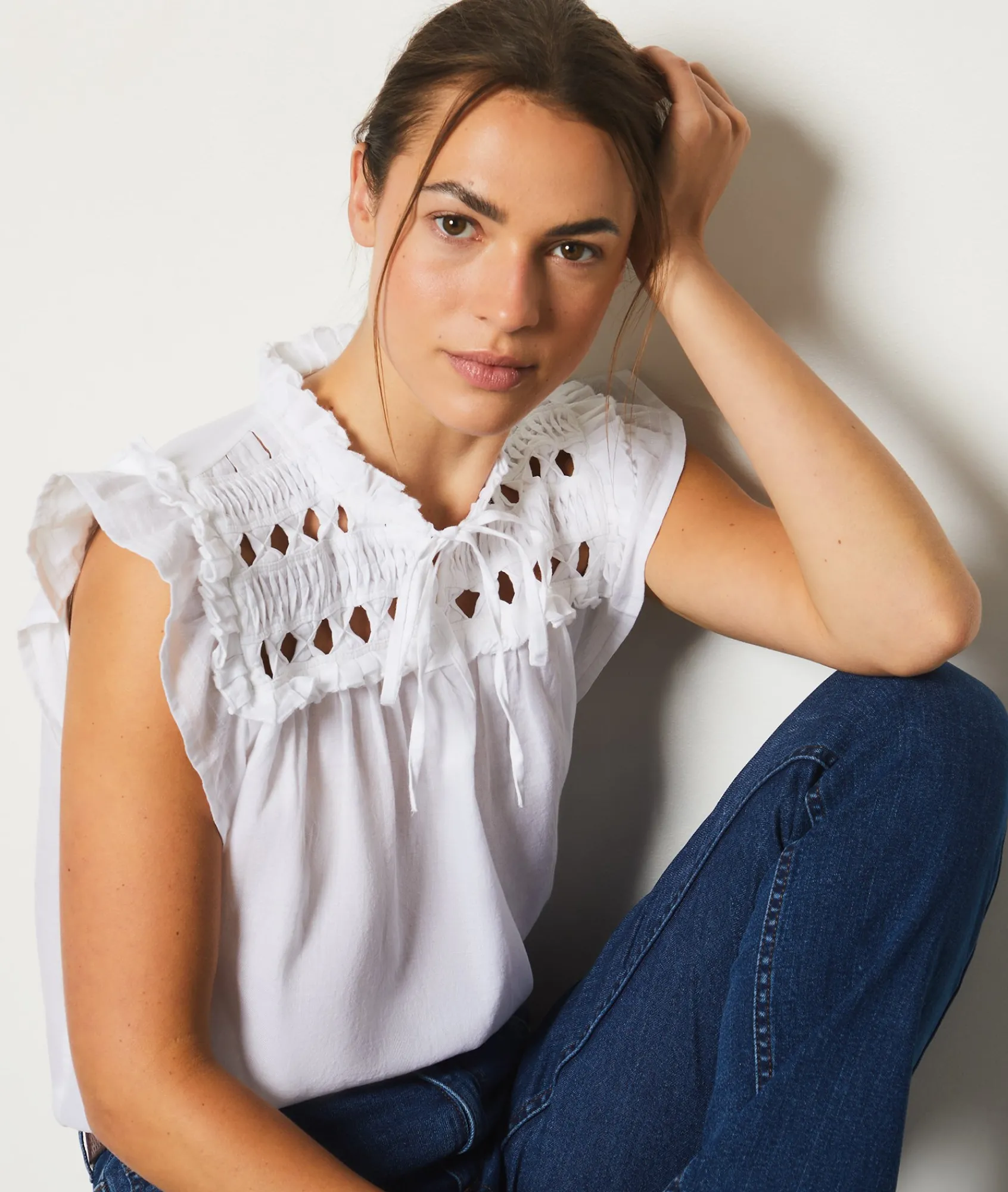 Discount Blouse sans manches ajourée Fluide