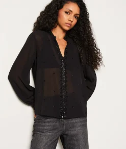 New Blouse transparente à strass Fluide|Transparent