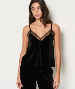 Best Caraco en velours décolleté dentelle Hauts De Pyjama