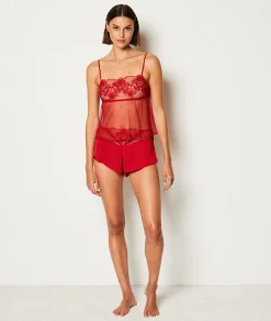 Best Caraco transparent détails dentelle Hauts De Pyjama