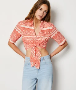 Best Chemise crop-top manches 3/4 Imprimé|Fluide