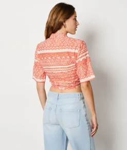 Best Chemise crop-top manches 3/4 Imprimé|Fluide