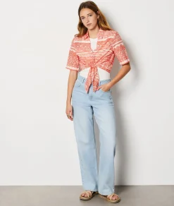 Best Chemise crop-top manches 3/4 Imprimé|Fluide