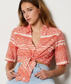Best Chemise crop-top manches 3/4 Imprimé|Fluide
