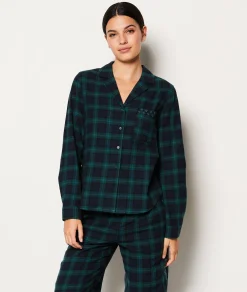 Cheap Chemise de pyjama à carreaux en coton Hauts De Pyjama