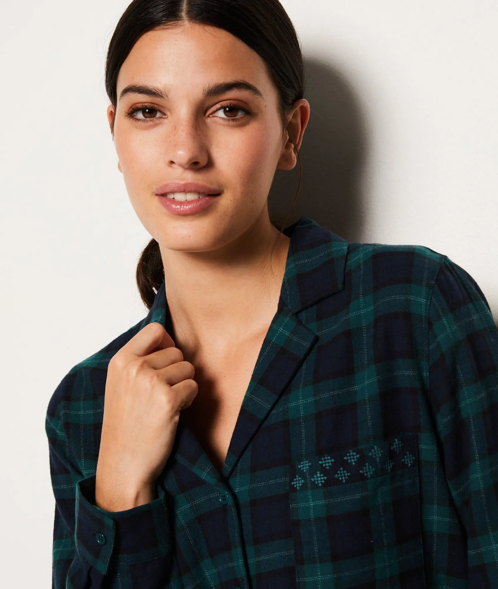 Cheap Chemise de pyjama à carreaux en coton Hauts De Pyjama