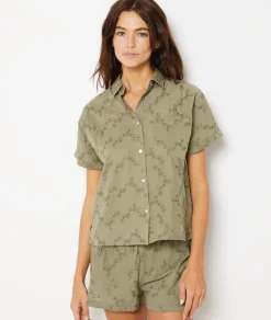 Cheap Chemise de pyjama en coton brodé Hauts De Pyjama