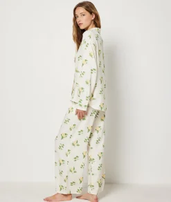 Clearance Chemise de pyjama en lin imprimé citrons Hauts De Pyjama