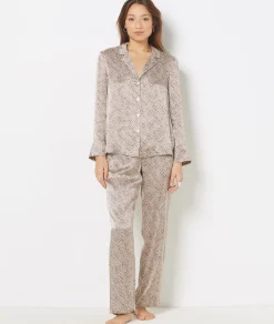 Clearance Chemise de pyjama en soie imprimé léopard Hauts De Pyjama