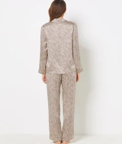 Clearance Chemise de pyjama en soie imprimé léopard Hauts De Pyjama