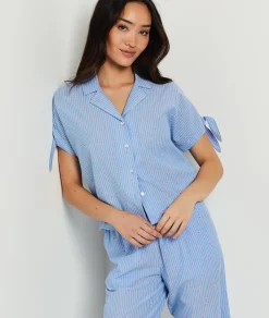Cheap Chemise de pyjama manches courtes brodée Hauts De Pyjama