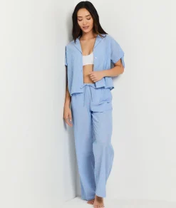 Cheap Chemise de pyjama manches courtes brodée Hauts De Pyjama