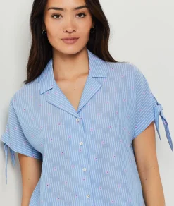 Cheap Chemise de pyjama manches courtes brodée Hauts De Pyjama