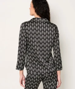 Clearance Chemise de pyjama satinée imprimée Hauts De Pyjama