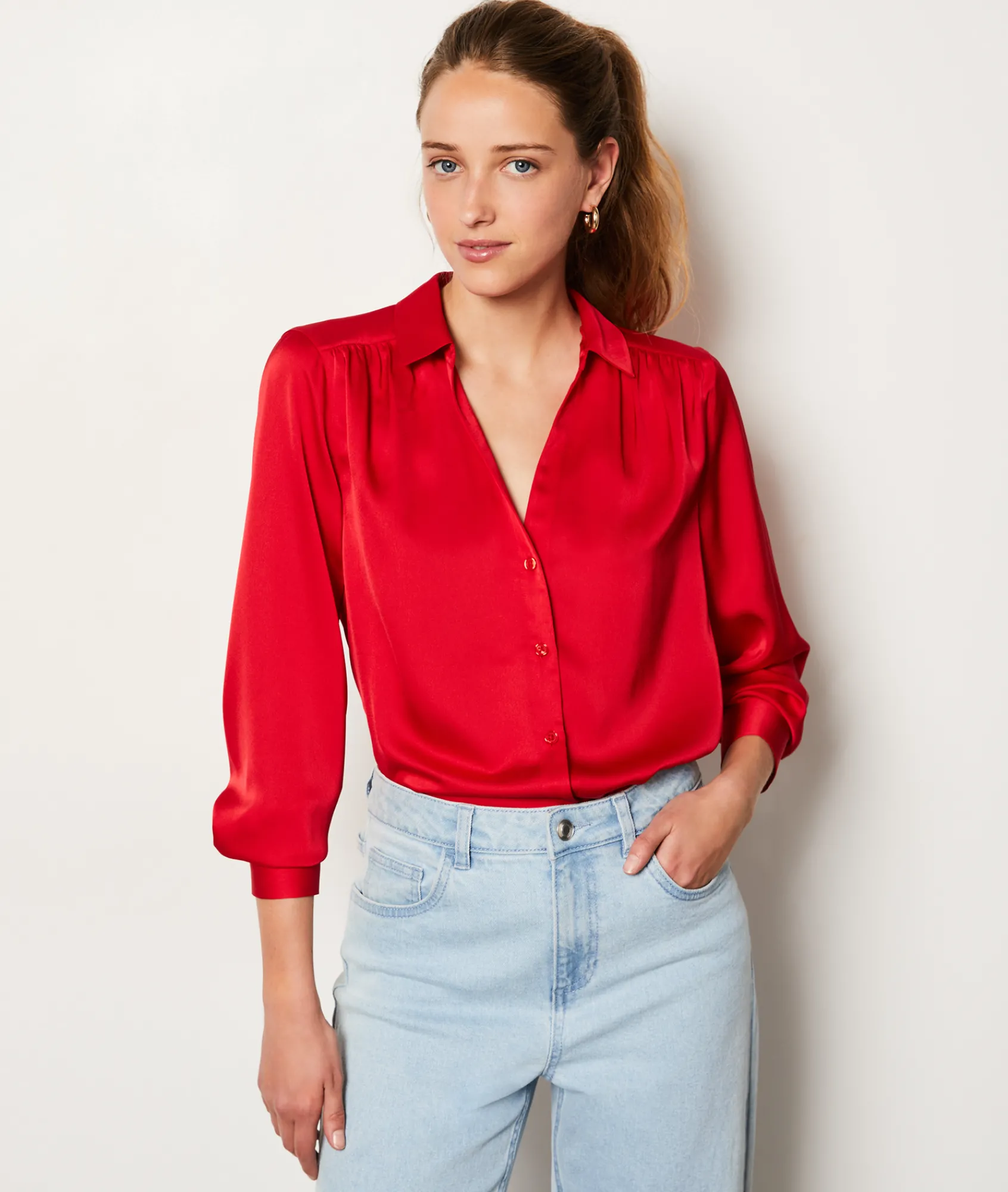 Clearance Chemise satinée Fluide|Classique