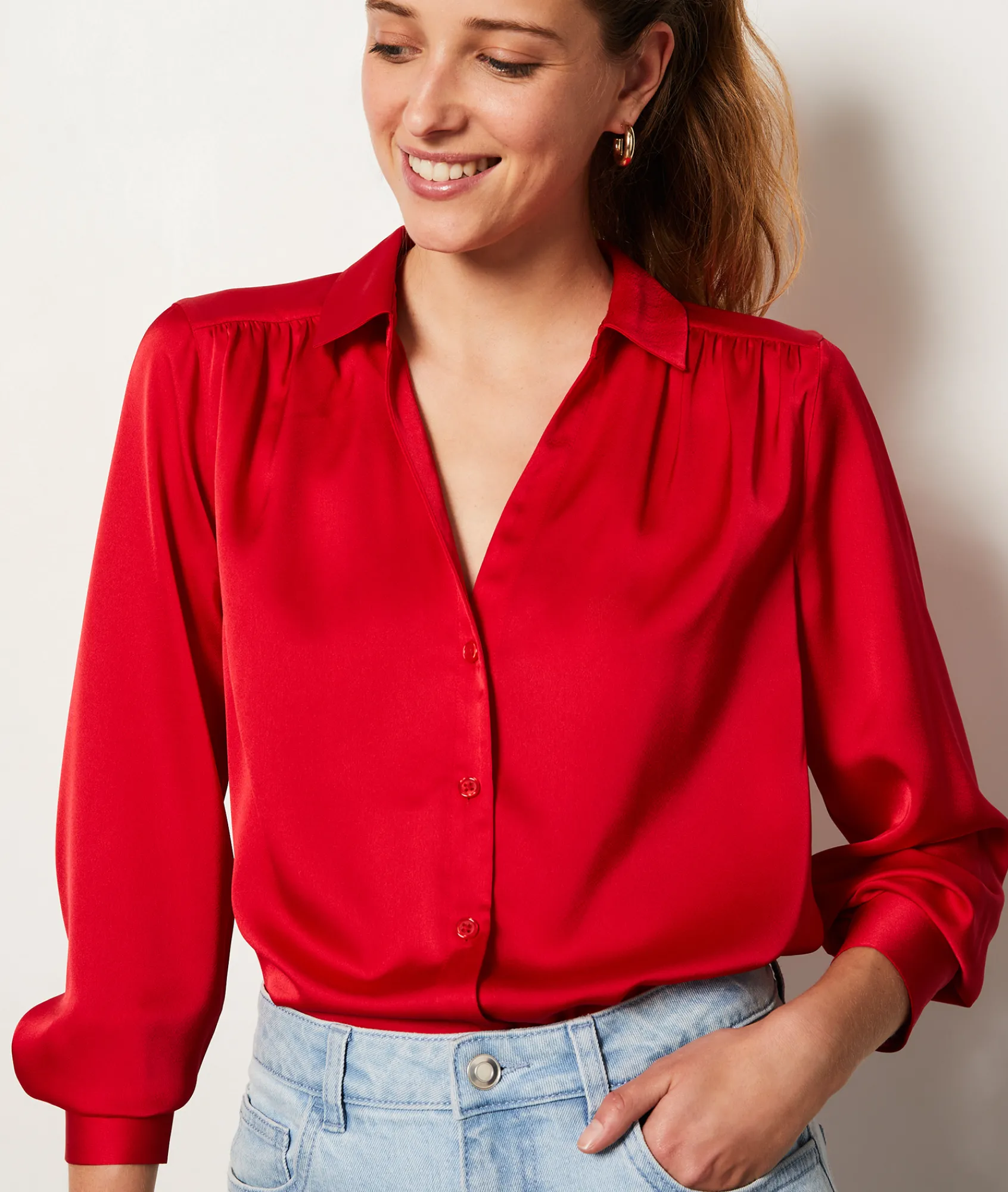Clearance Chemise satinée Fluide|Classique