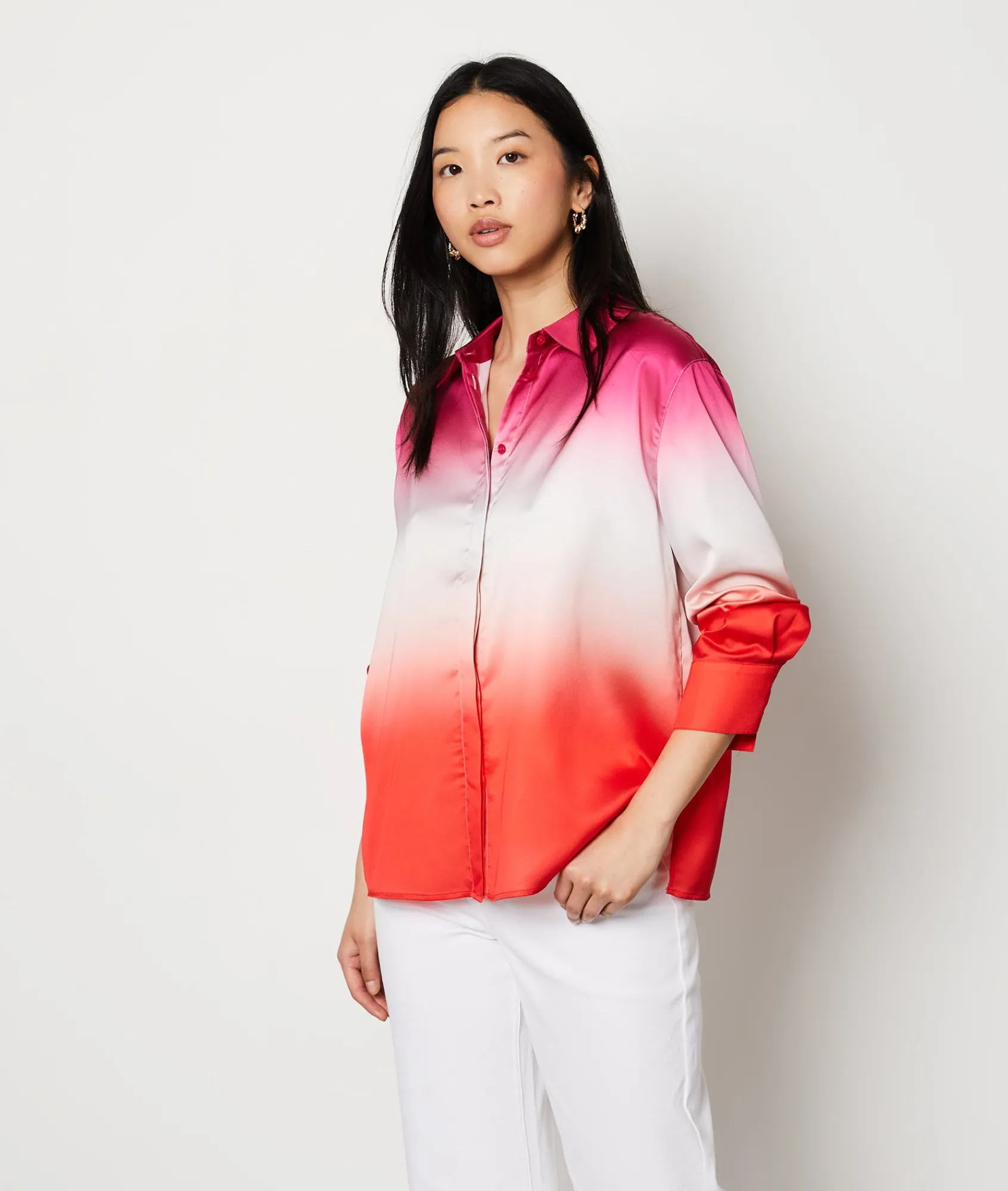 Clearance Chemise satinée tricolore Imprimé|Fluide