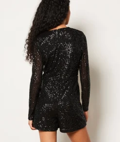 Discount Combishort col V à sequins Robes De Soirées