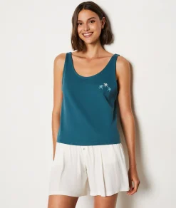 Clearance Débardeur en coton détails palmiers Hauts De Pyjama