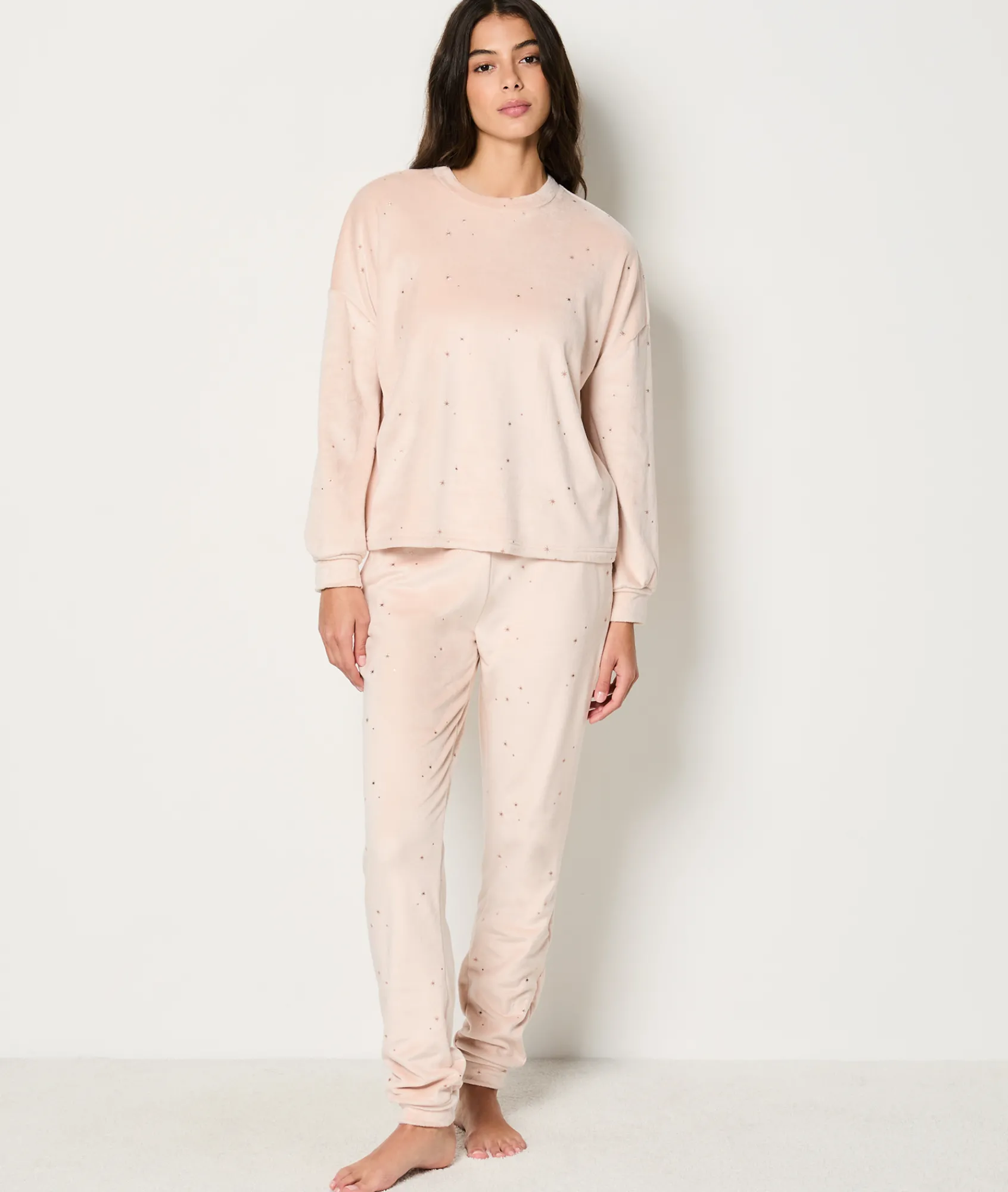 Clearance Ensemble 2 pièces de pyjamas en velours imprimé dorée Pyjamas 2 Et 3 Pièces