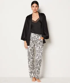 Discount Ensemble pyjama 3 pièces déshabillé en polaire et satin Pyjamas 2 Et 3 Pièces