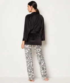 Discount Ensemble pyjama 3 pièces déshabillé en polaire et satin Pyjamas 2 Et 3 Pièces