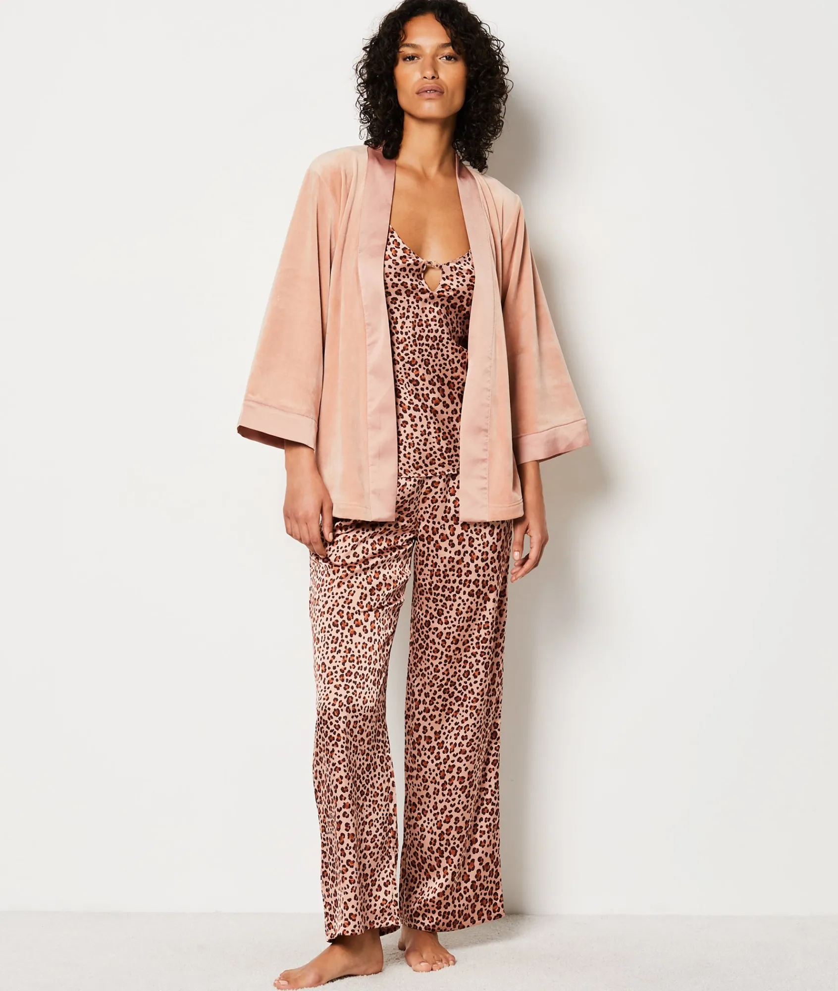 Sale Ensemble pyjama 3 pièces léopard veste micro polaire Pyjamas 2 Et 3 Pièces