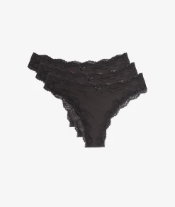 Clearance Lot de 3 tangas en microfibre et dentelle Lots De Slips