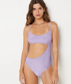 Flash Sale Maillot de bain 1 pièce découpe côte irisé Maillots De Bain 1 Pièce