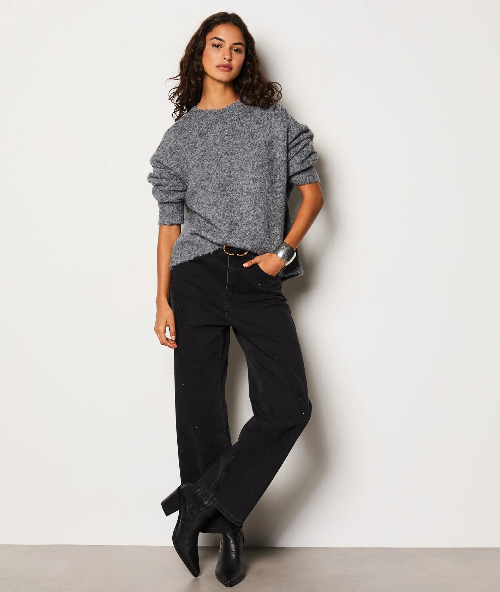 New Pantalon coupe droite à strass Pantalons Droits
