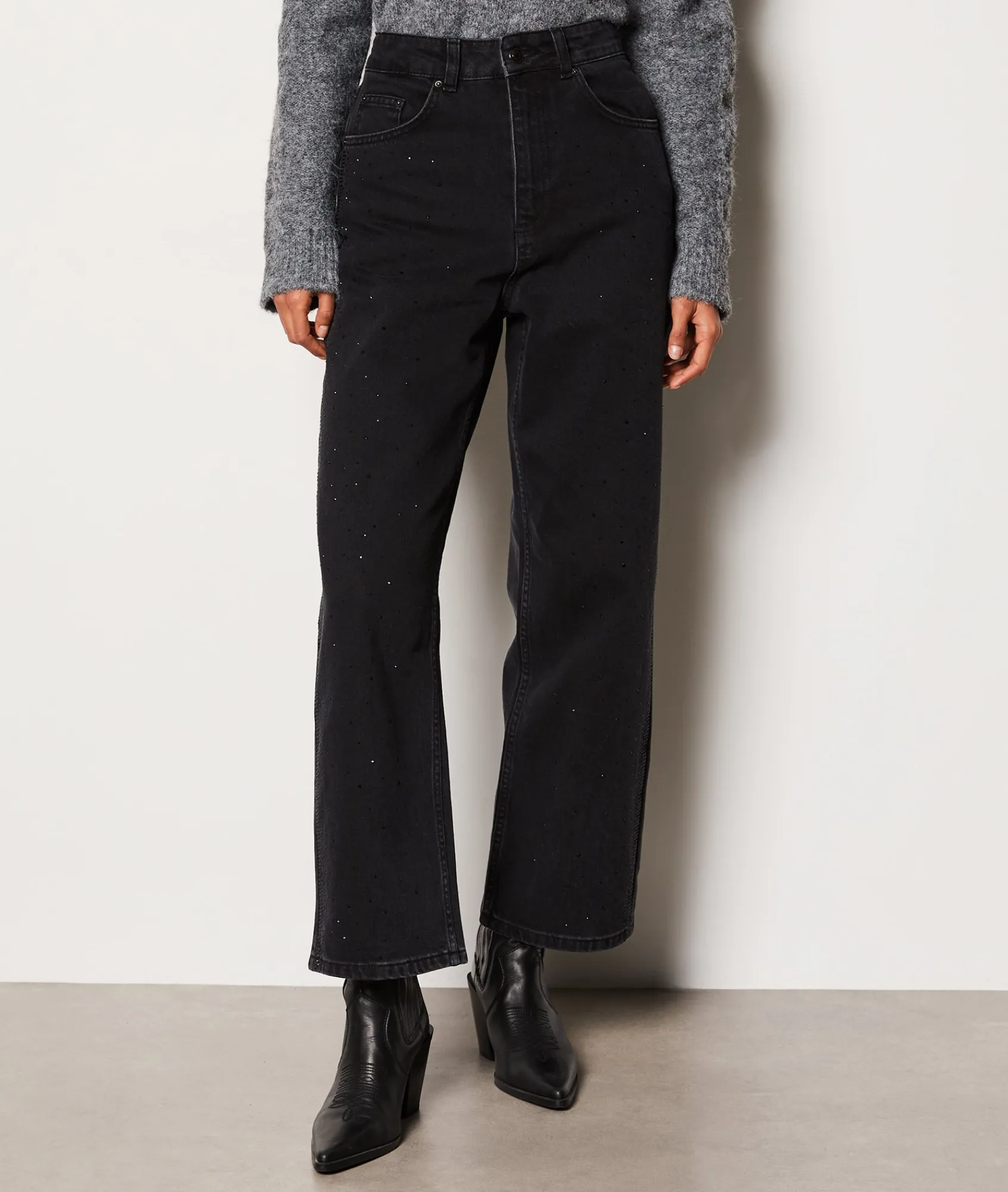 New Pantalon coupe droite à strass Pantalons Droits