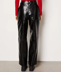 Fashion Pantalon coupe droite en simili cuir Pantalons Droits