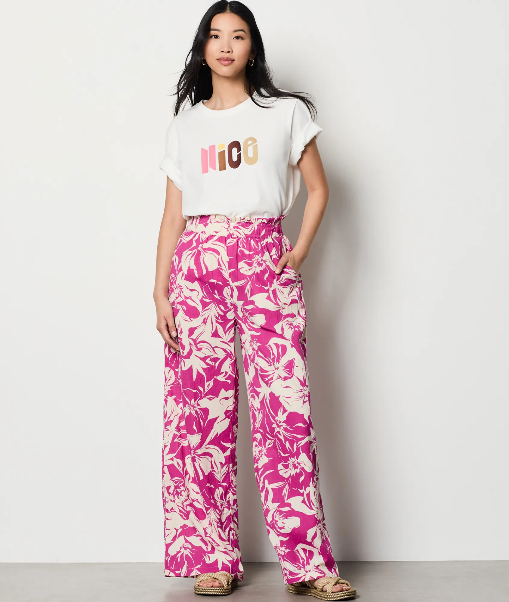 Store Pantalon coupe large à motif Pantalons Fluides|Pantalons Larges