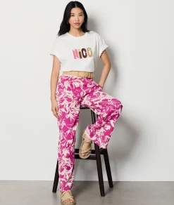 Store Pantalon coupe large à motif Pantalons Fluides|Pantalons Larges