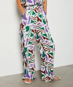 Cheap Pantalon coupe large à motif Pantalons Fluides|Pantalons Larges