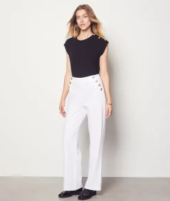 Cheap Pantalon coupe large détails boutons Pantalons Larges
