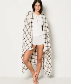 Cheap Plaid cape en polaire à carreaux Accessoires