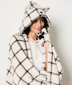 Cheap Plaid cape en polaire à carreaux Accessoires