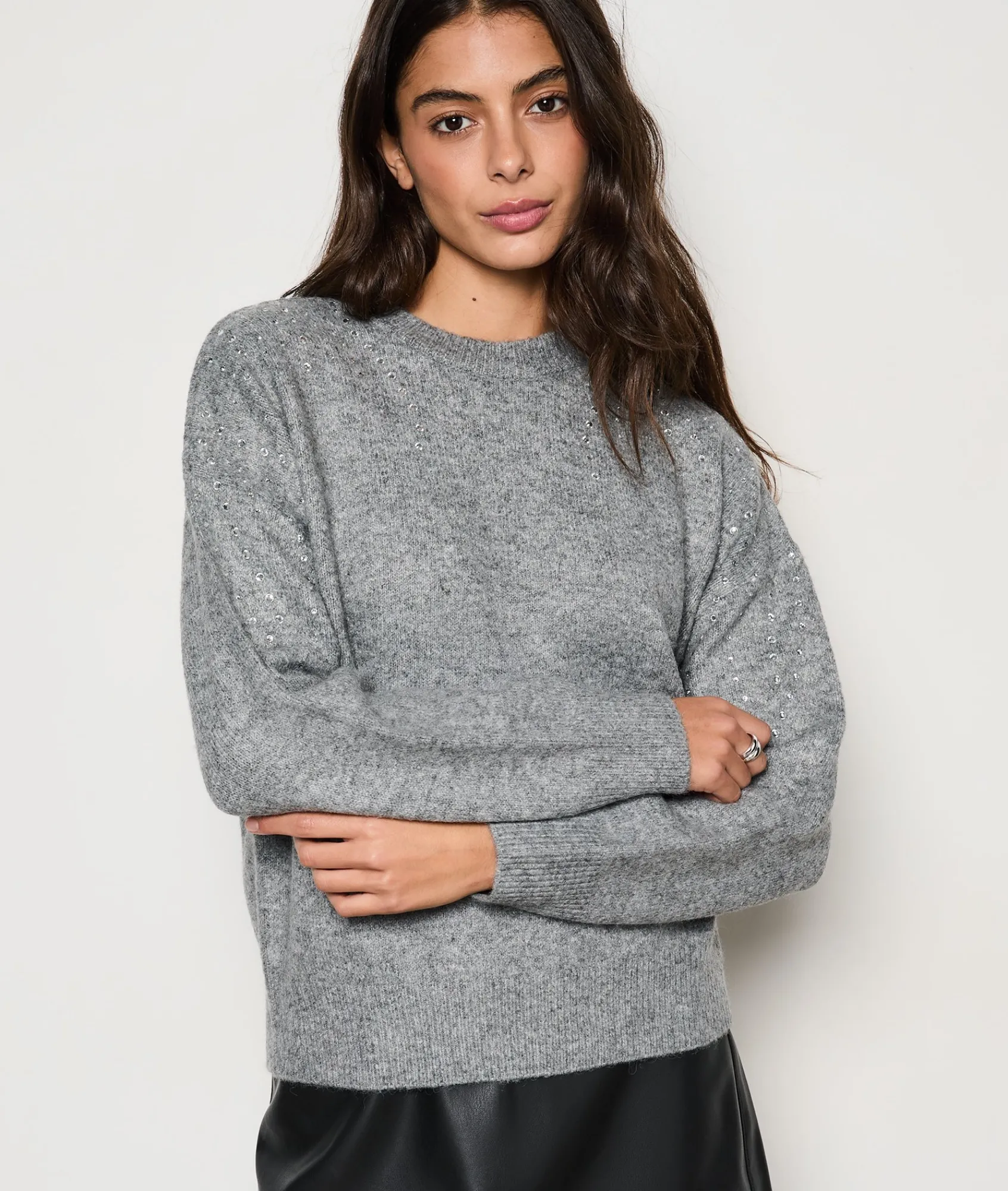 Cheap Pull col rond détails strass Cols Ronds