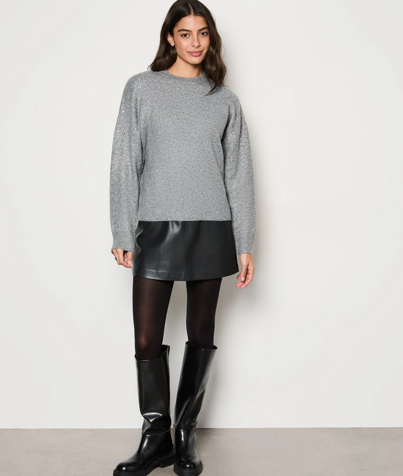 Cheap Pull col rond détails strass Cols Ronds