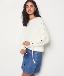Store Pull détails manches lacées Cols Ronds