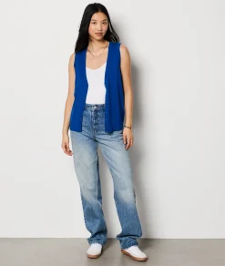 Store Pull long sans manches avec boutons Sans Manches|Cols V