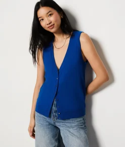 Store Pull long sans manches avec boutons Sans Manches|Cols V