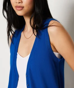 Store Pull long sans manches avec boutons Sans Manches|Cols V