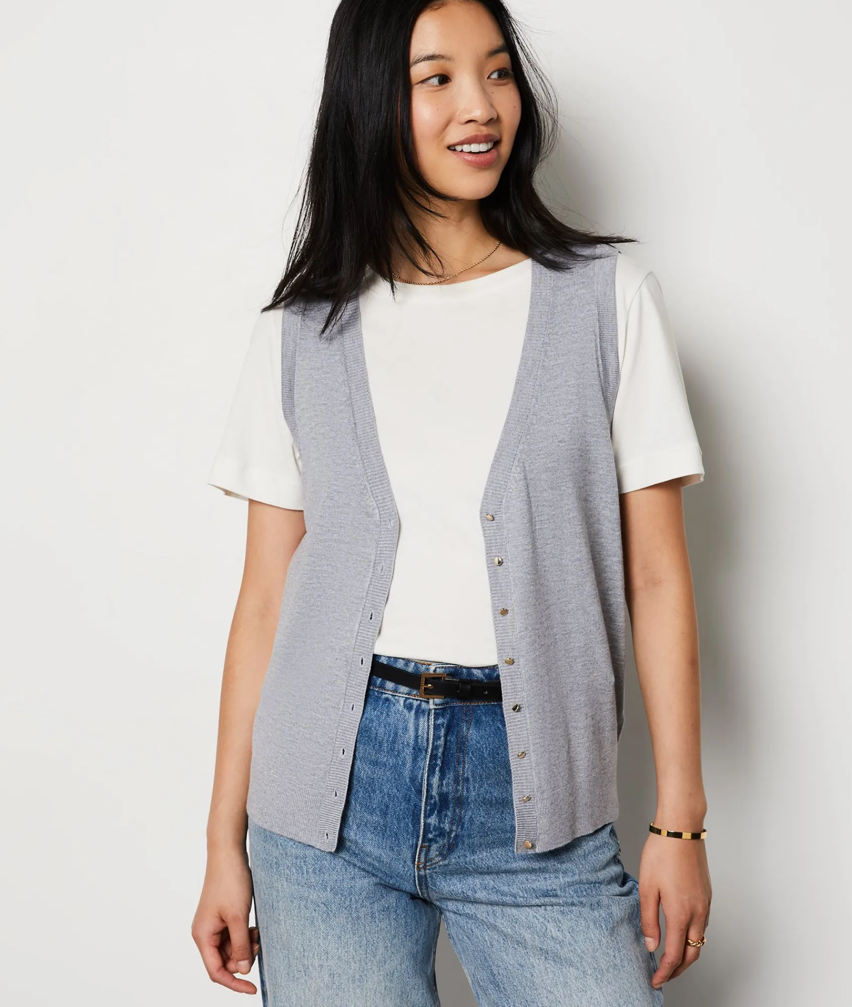 Best Pull long sans manches avec boutons Sans Manches|Cols V
